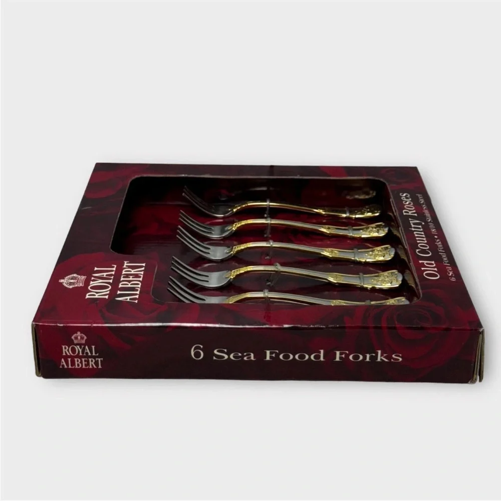 Royal Albert Old Country Roses Cocktail Sea Food Seafood Forks Set of 6 NEW